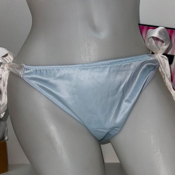 🔥 Victoria's Secret Blue Satin Panties with Elegant Ruching Sz large New - Picture 1 of 4